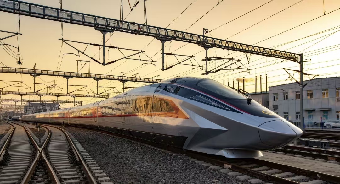 China high-speed rail Fuxing CR400 train on the Beijing–Shanghai corridor — 350 km/h commercial top speed.