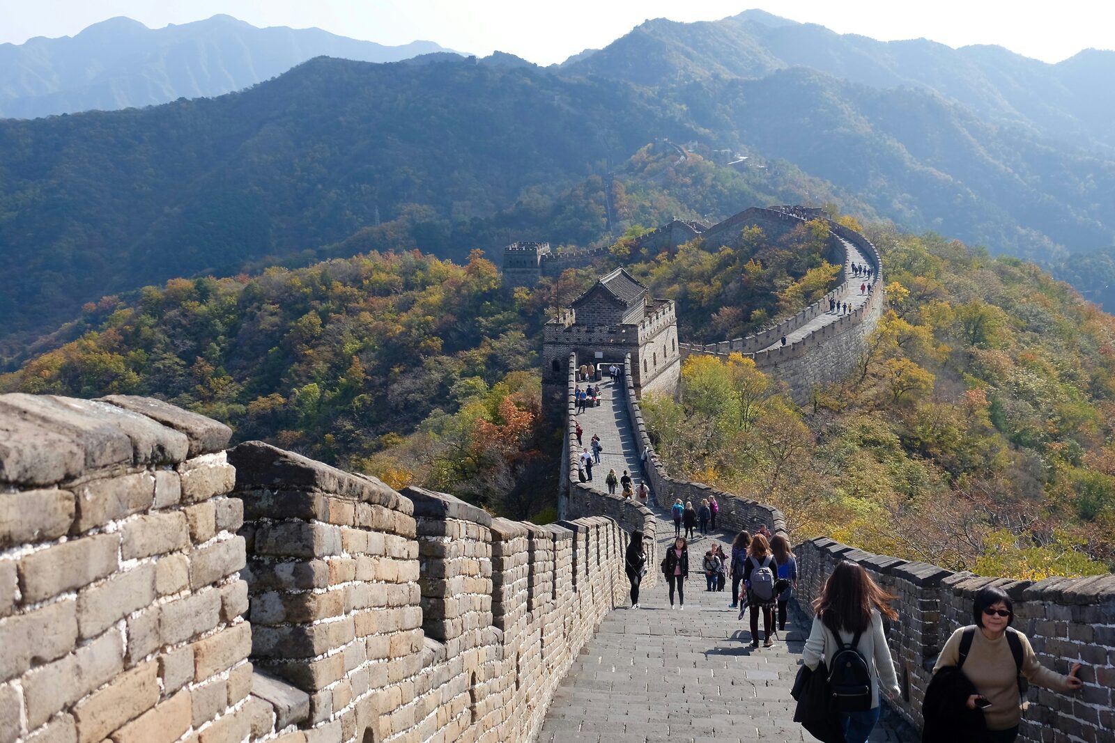 The Great Wall of China snaking across mountain ridges near Beijing.