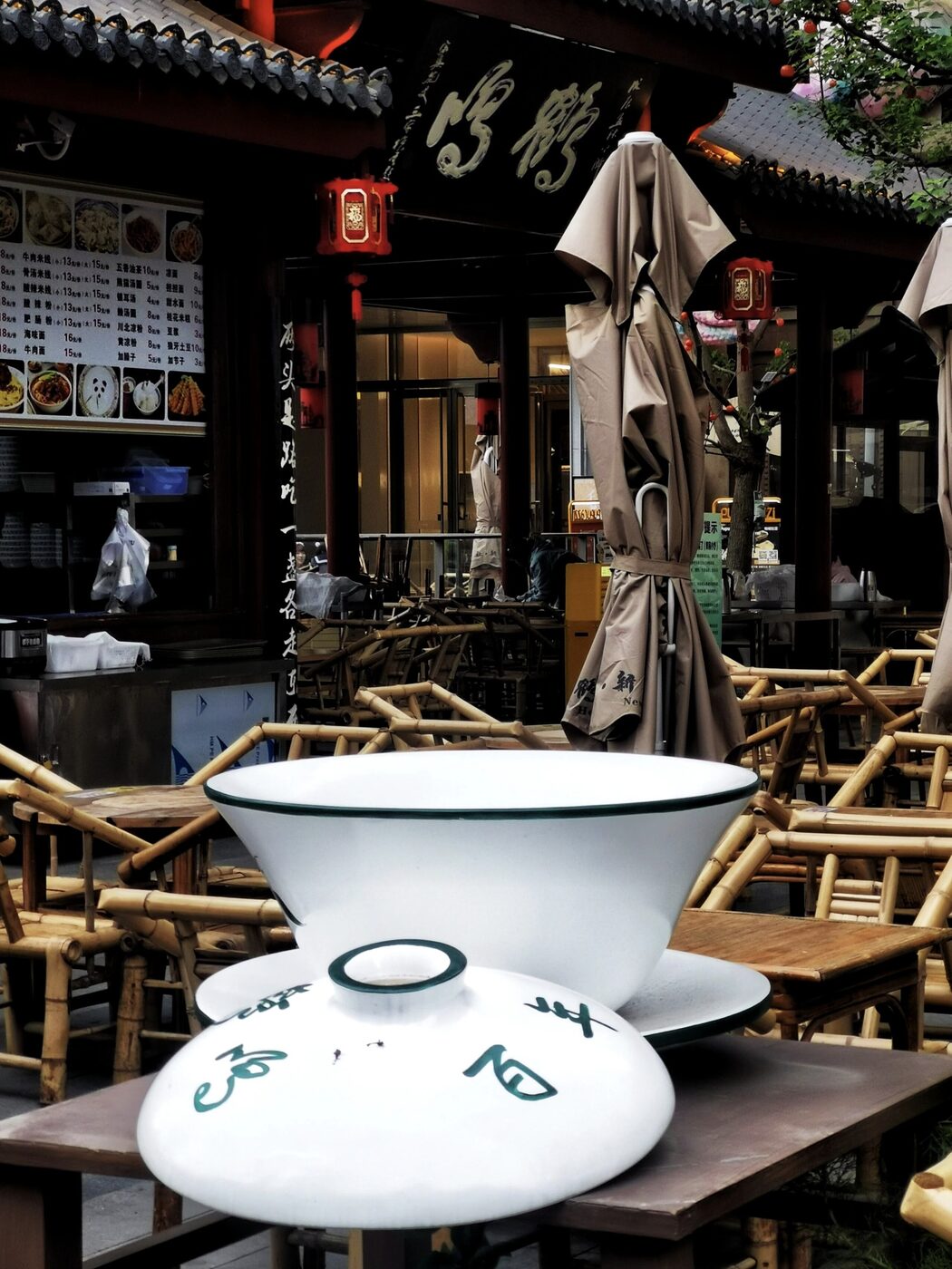 Locals relaxing in bamboo chairs at the Heming Teahouse in People’s Park, Chengdu.